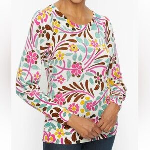 Talbots 100% Merino Wool Floral Print Long Sleeve Sweater